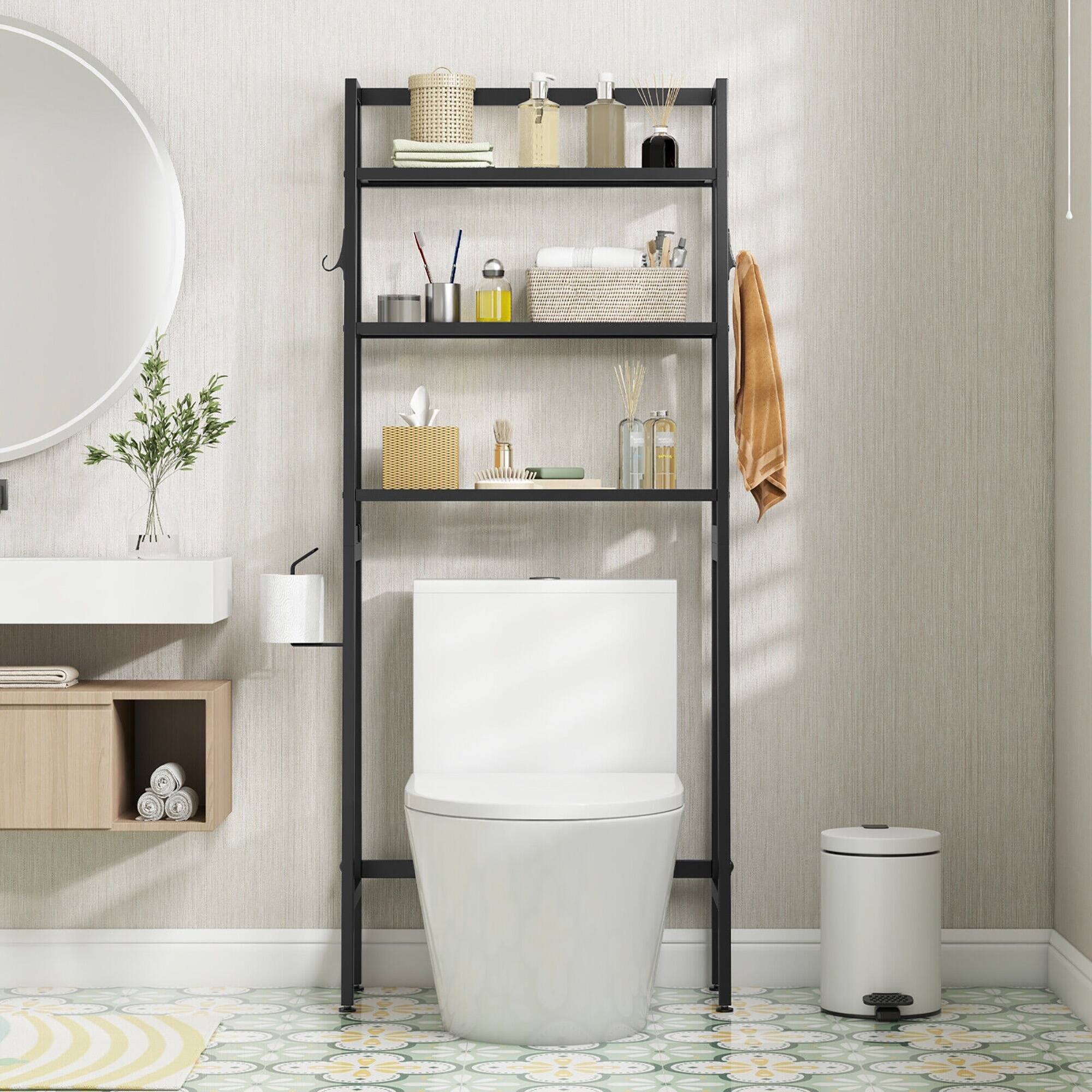 Alt View 4. Gymax - Gymax 3-Tier Over The Toilet Storage Shelf w/ Adjustable Adjustable Bottom Bar - Black.