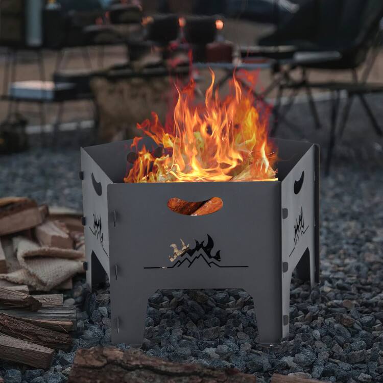 Back. Mondawe - 19 Inches Collapsible Portable Plug Fire Pit with Storage Bag - Black.