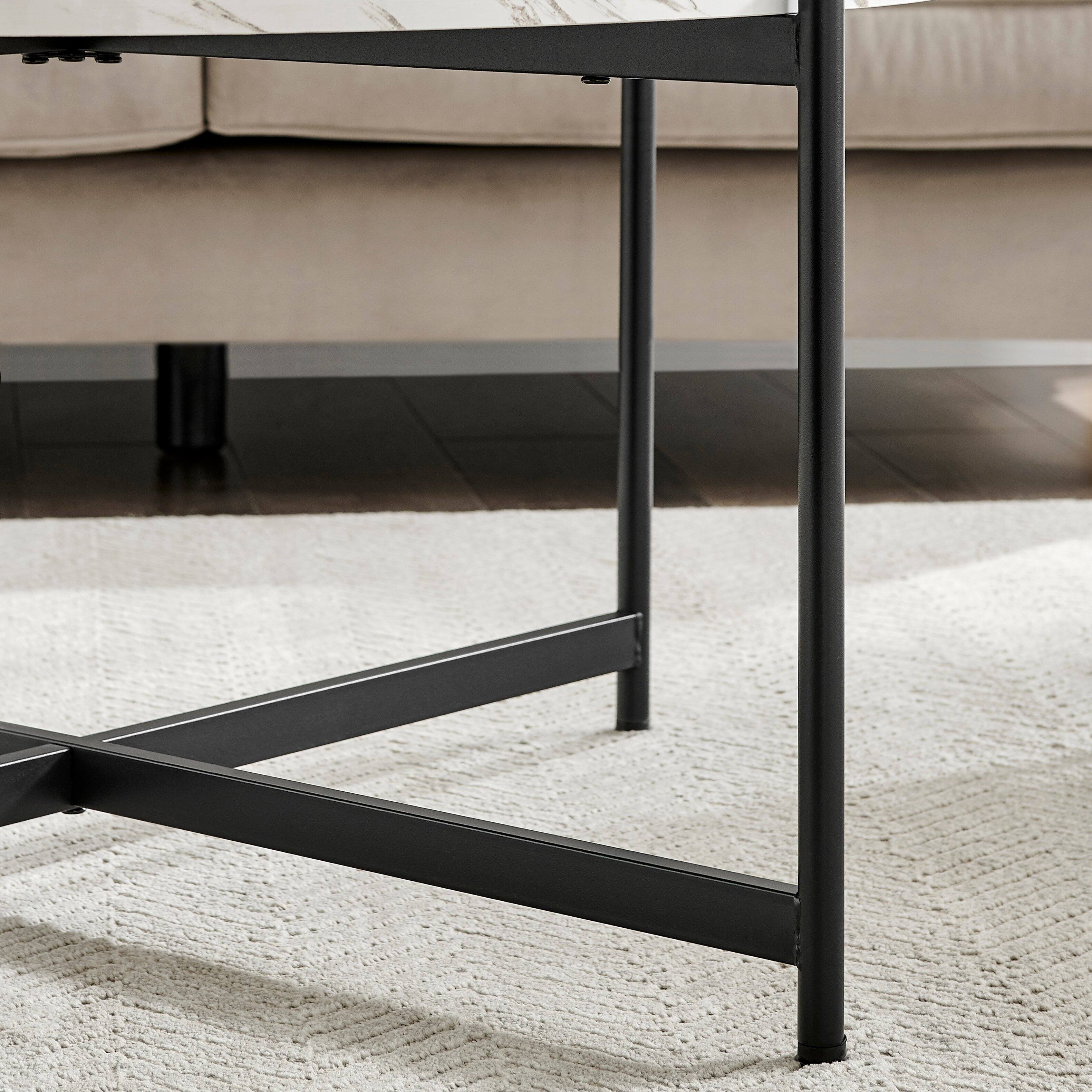 Alt View 6. Danya B - Round Marble Finish Veneer Large Coffee Table - White Marble - White, Black.