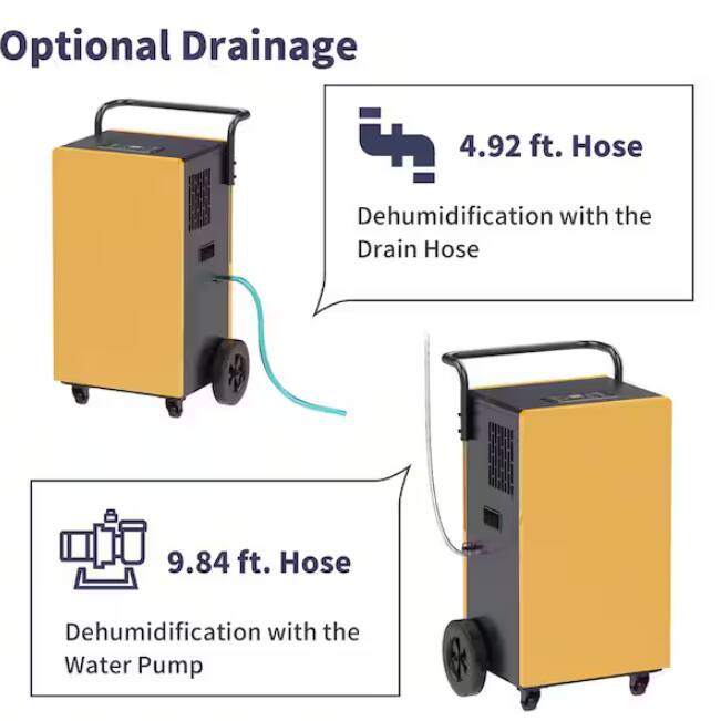 Optional Drainage

4.92 ft. Hose  
Dehumidification with the Drain Hose

9.84 ft. Hose  
Dehumidification with the Water Pump