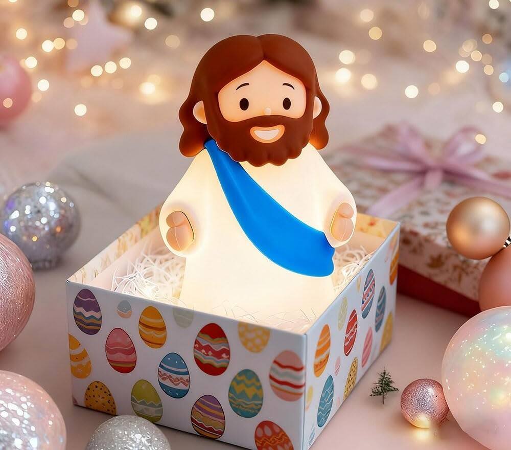 Alt View 3. FINEAK - Rechargeable Jesus Night Light-Dimmable Silicone LED for Peace & Comfort - Blue.