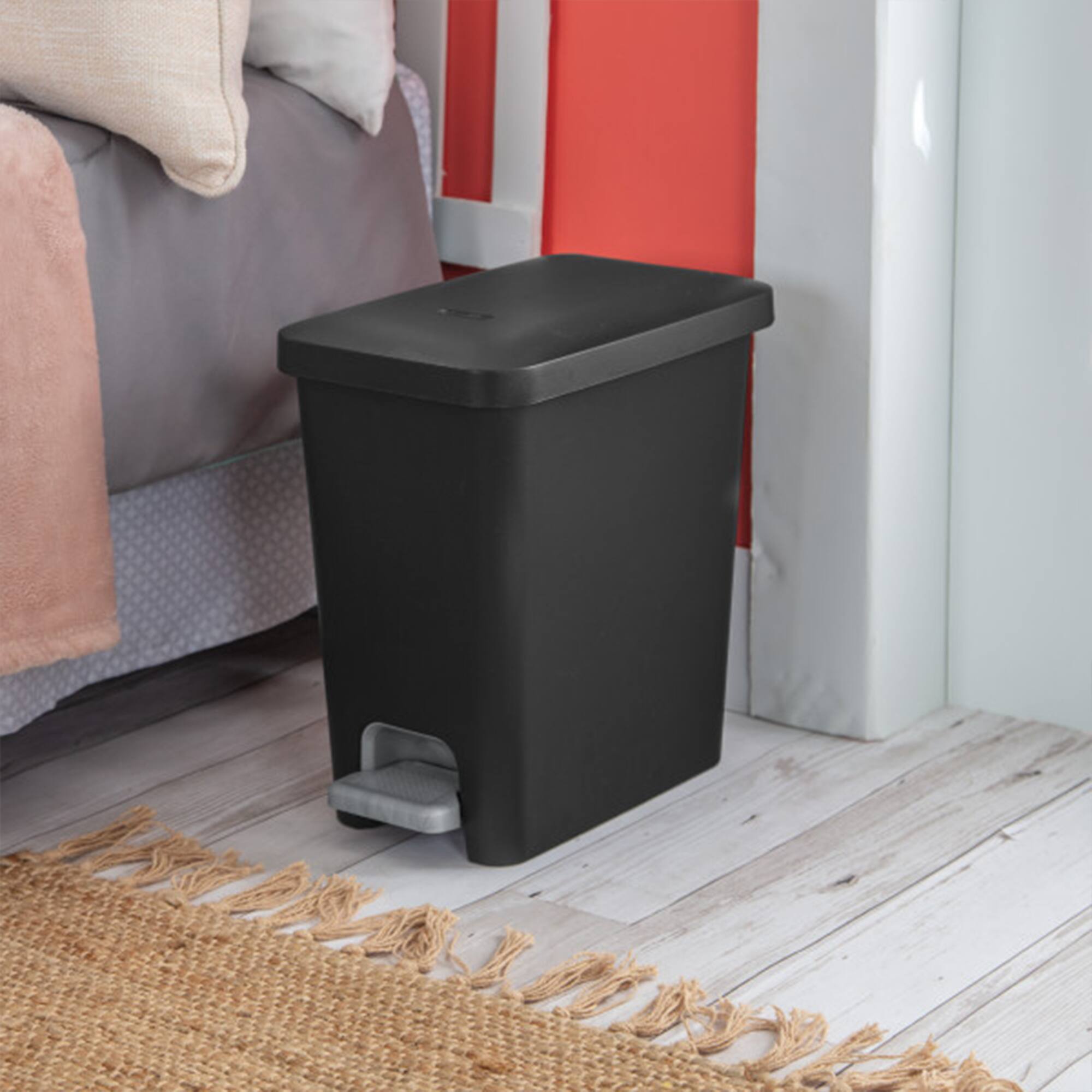 Alt View 3. Sterilite - Sterilite 2.7 Gallon Rectangular Step On Trash Bin Wastebasket, Black (2 Pack) - Black.