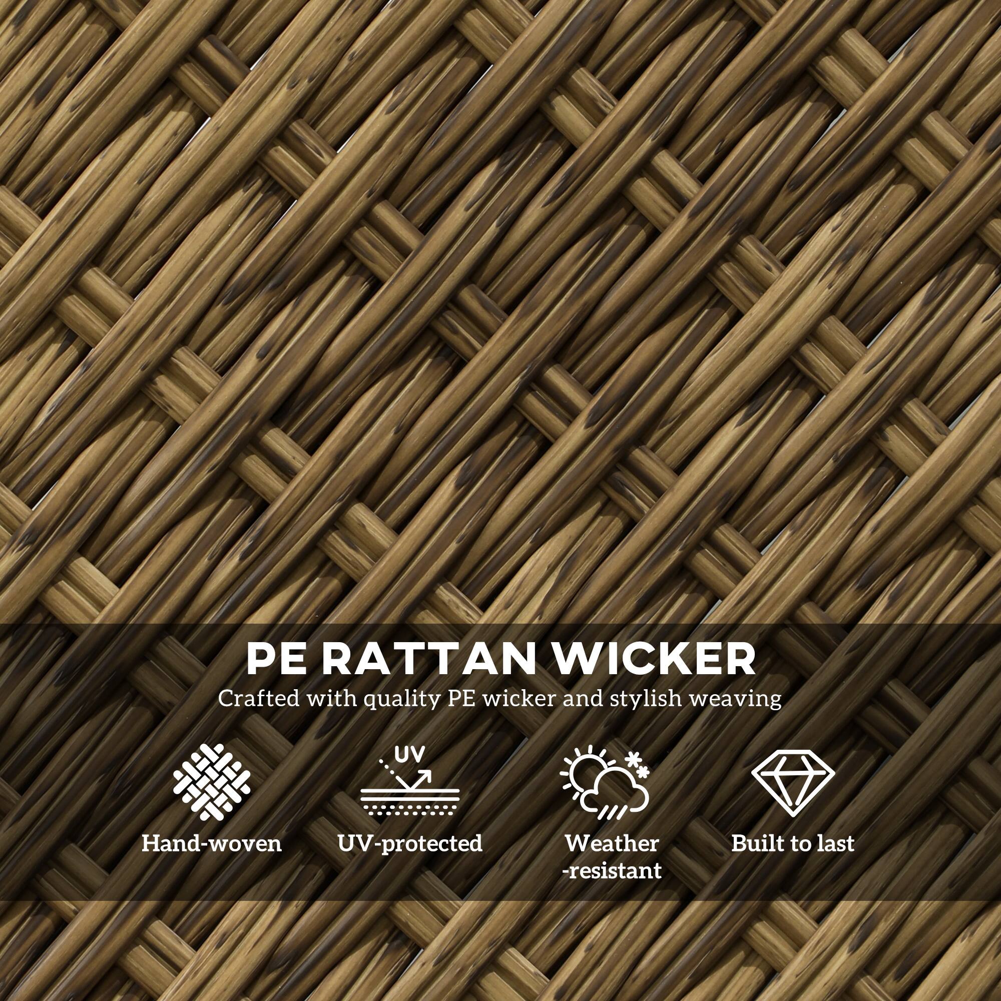 PE RATTAN WICKER
Crafted with quality PE wicker and stylish weaving
Hand-woven
UV-protected
Weather-resistant
Built to last
