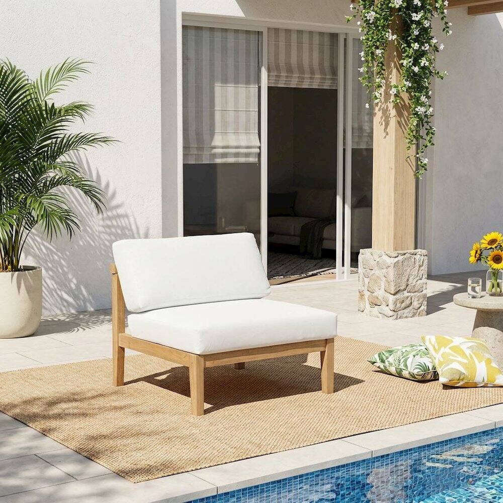 Angle. Outdoor Escape - Outdoor Patio Teak Armless Lounge Chair For Garden And Patio - White.