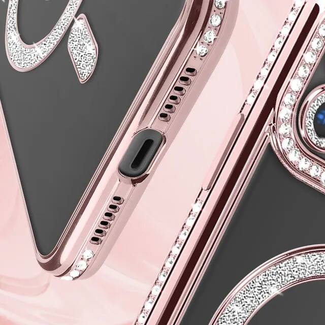 Angle. Entronix - Entronix Magnetic Case for iPhone 11 - Clear Back with Luxury Rhinestones - Rose.