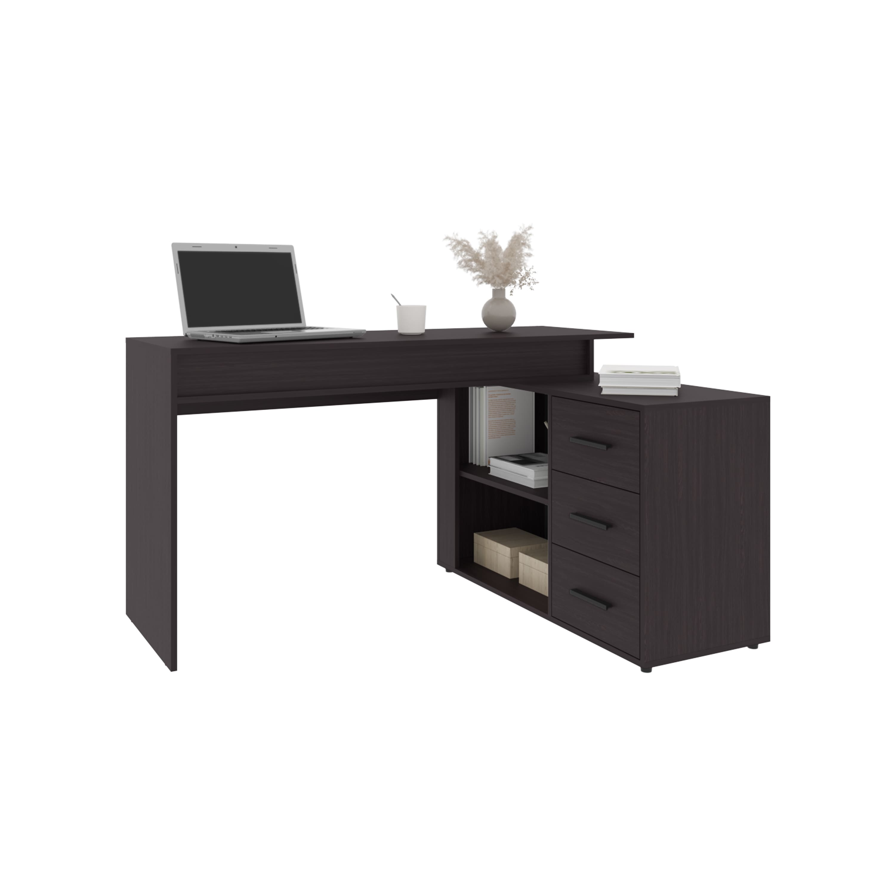 Spaco - Computer Desk with 3 Drawers, 2 Shelves - Black