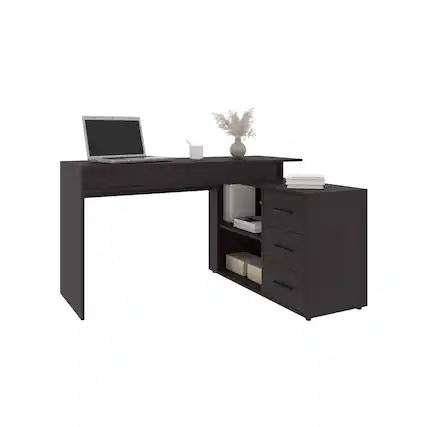 Front. Spaco - Computer Desk with 3 Drawers, 2 Shelves - Black.