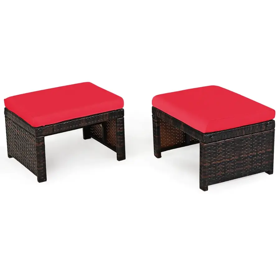 Alt View 5. Costway - 2PCS Patio Rattan Ottoman Cushioned Seat Foot Rest Furniture - Red + Mix brown.