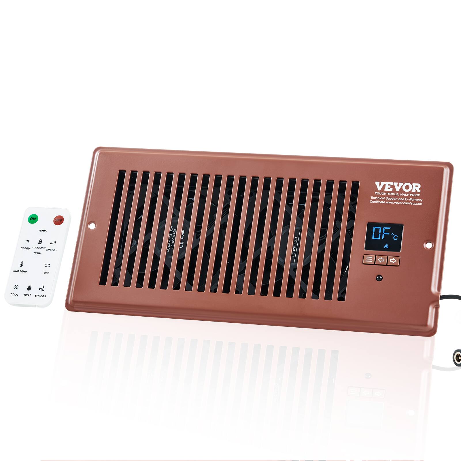 VEVOR  
TOUGH TOOLS. HARD WORK.  
Technical Support and E-Service  
Certificate: www.vevor.com/support  

0°F  
°C  

ON  
OFF  

SPEED  
LOCKING  
SPEED  
TEMP.  
CUR TEMP  
CYCLE  

COOL  
HEAT  
SPEEDS  

PALL MALP  
Techna Sunpor  
ana L  
E-Werarfy  
Cariato  
H comisuppon  
ON OFF  
i a a A  
SPRED  
IOCTALA  
B  
D  
- - WT  
8.700  
WALNO  
OF  
A  
* - MEA  
aPRES