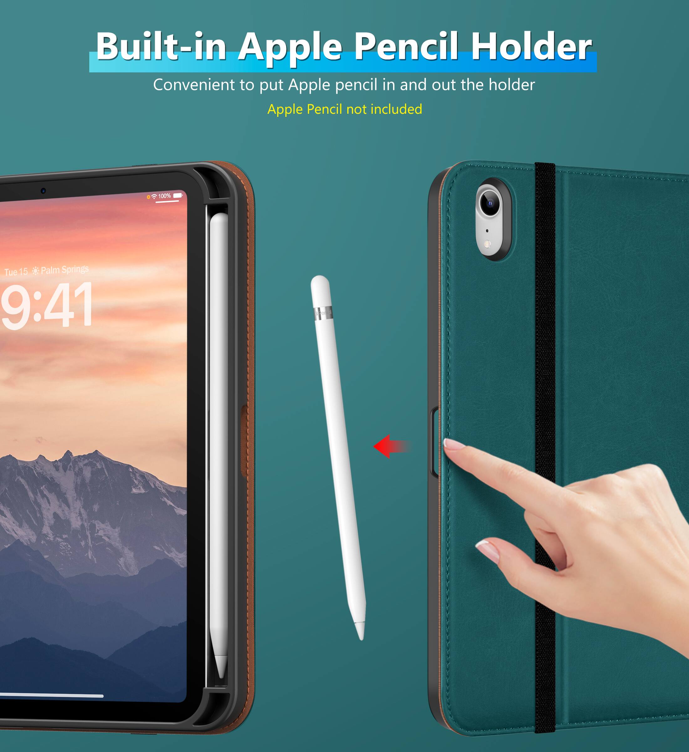 Built-in Apple Pencil Holder  
Convenient to put Apple pencil in and out the holder  
Apple Pencil not included  

Tue 15 • Palm Springs  
9:41