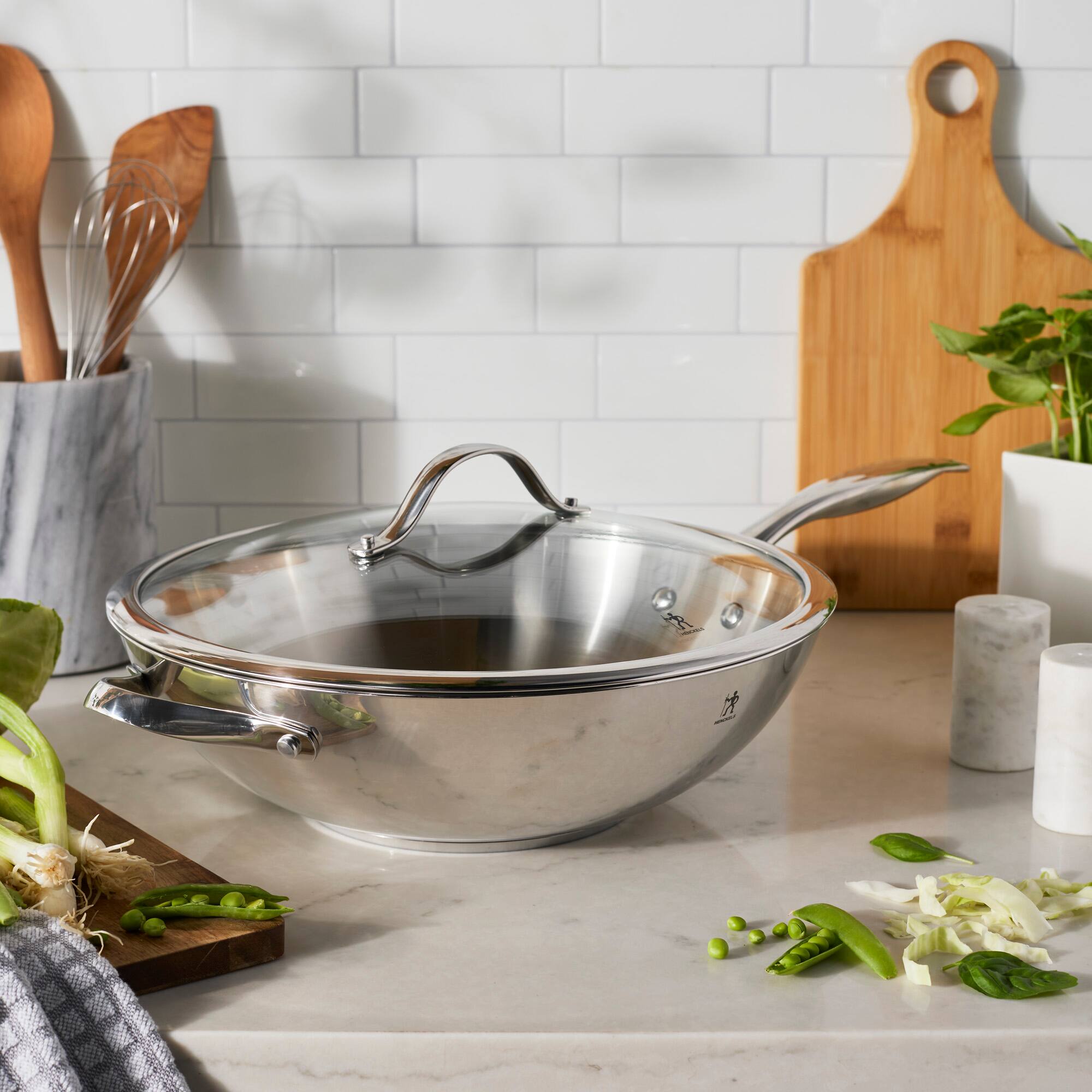 Alt View 2. Henckels - Henckels Aragon 12.5-inch Stainless Steel Wok with Lid - Stainless Steel.