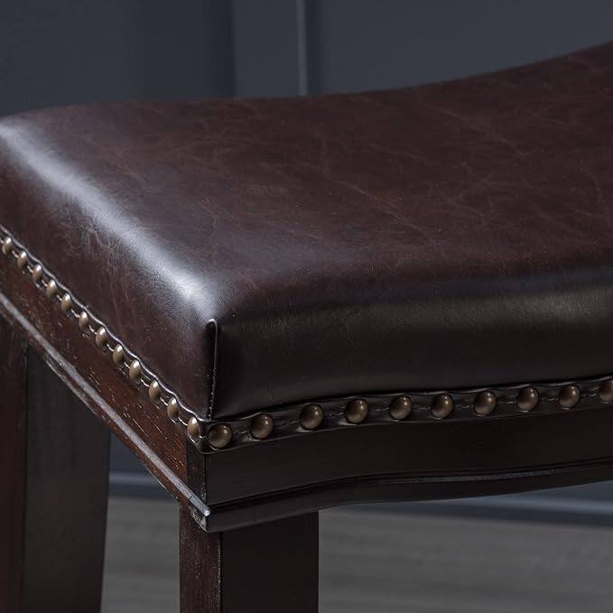 Back. APRILSOUL - 26 Contemporary Upholstered Saddle Counter Stool Nailhead Trim Set of 4 Dark Brown - Brown.