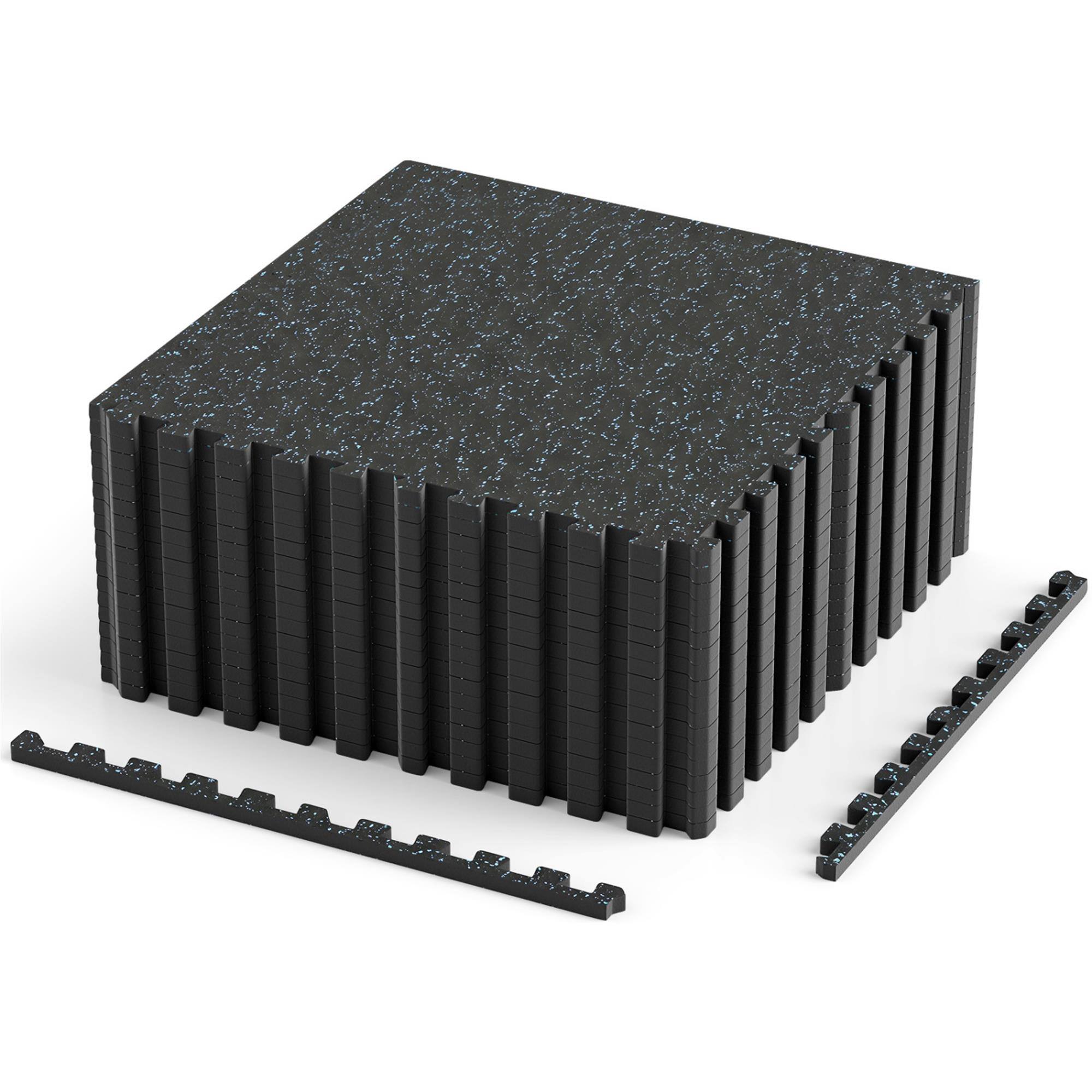 Front. Boyel Living - 0.39 inch Thick Rubber Top Exercise Mat 70 Sq Ft with Boarders-Blue - Black.