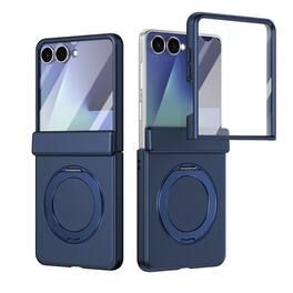 Dteck - For Samsung Galaxy Z Flip 7 Rugged Case With Screen Protector, Shockproof Magnetic Ring Stand Hinge Protection Cover - Blue