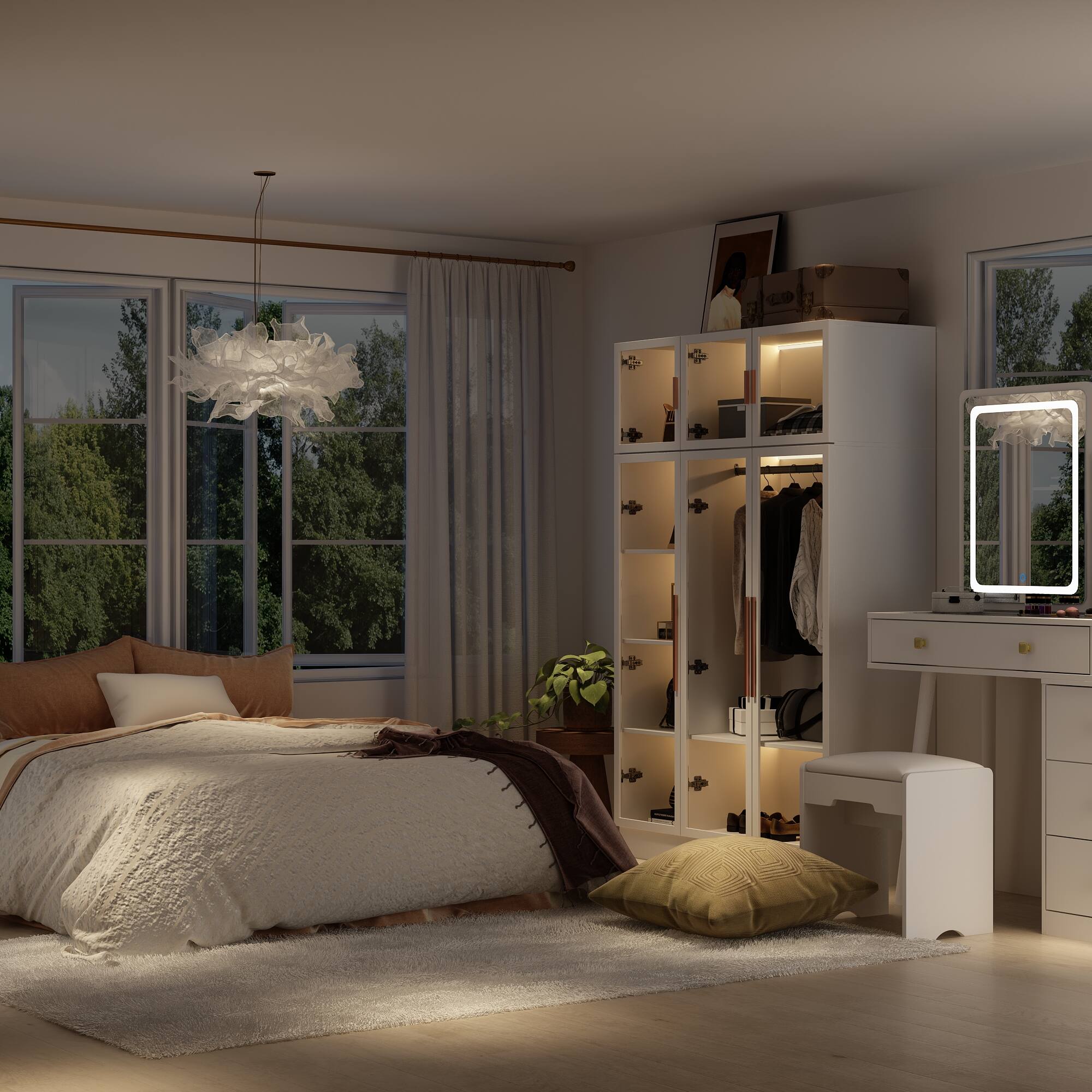 Alt View 8. FUFU & GAGA - FUFU&GAGA Freestanding Wardrobe with Tempered Glass Doors & RGB LED Lights - White.