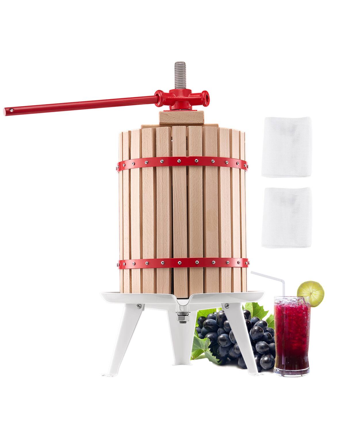 VEVOR - 4.75 Gal/18L Fruit Wine Press, Solid Wood Basket with 8 Blocks, Heavy Duty Manual Juice Maker - White
