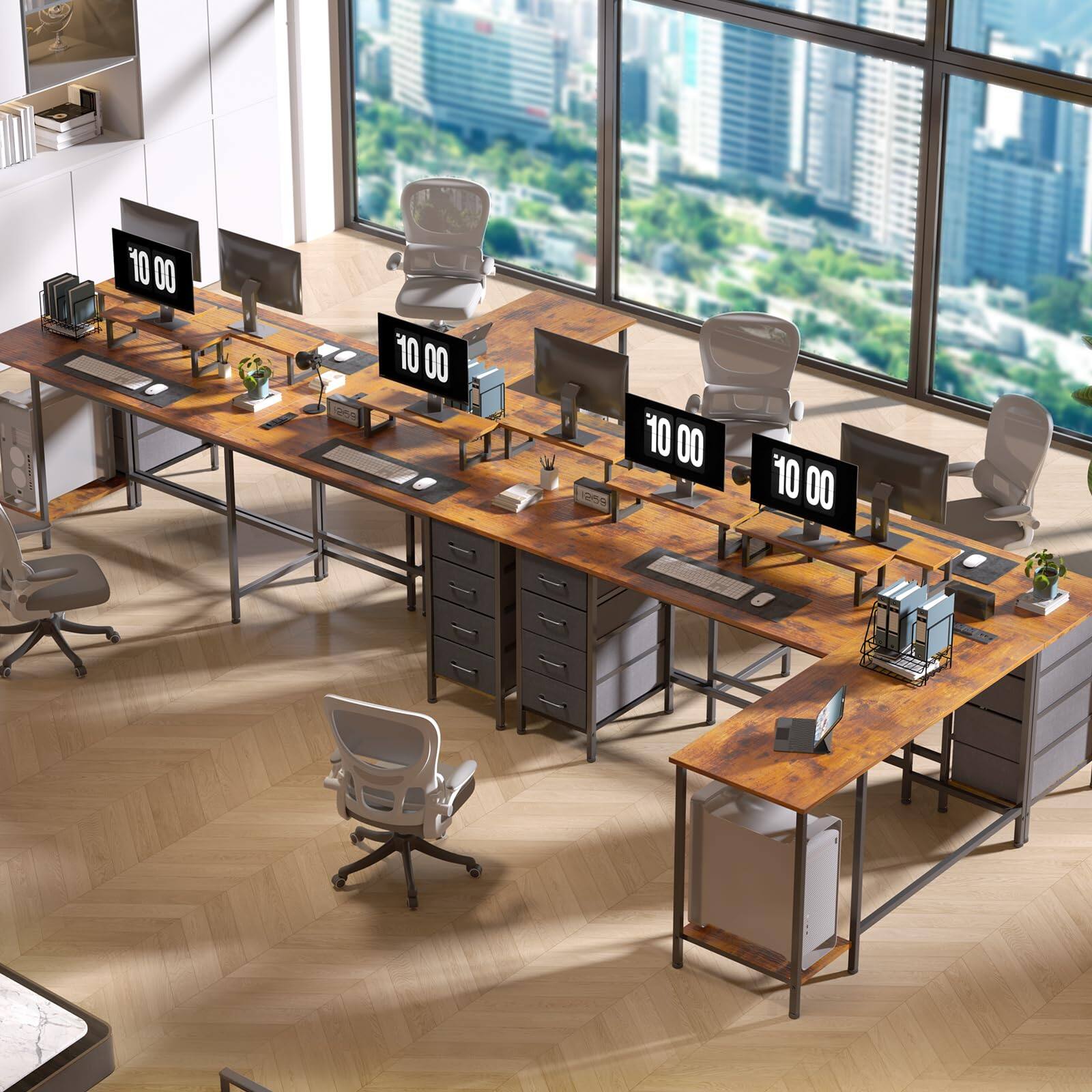 Left. Fabibe - 66" L Shaped Computer Desk With Power Outlets Home Office 4 Adjustable Storage Drawers & 2 Monitor Stands Large Office D - White 66 Inch.