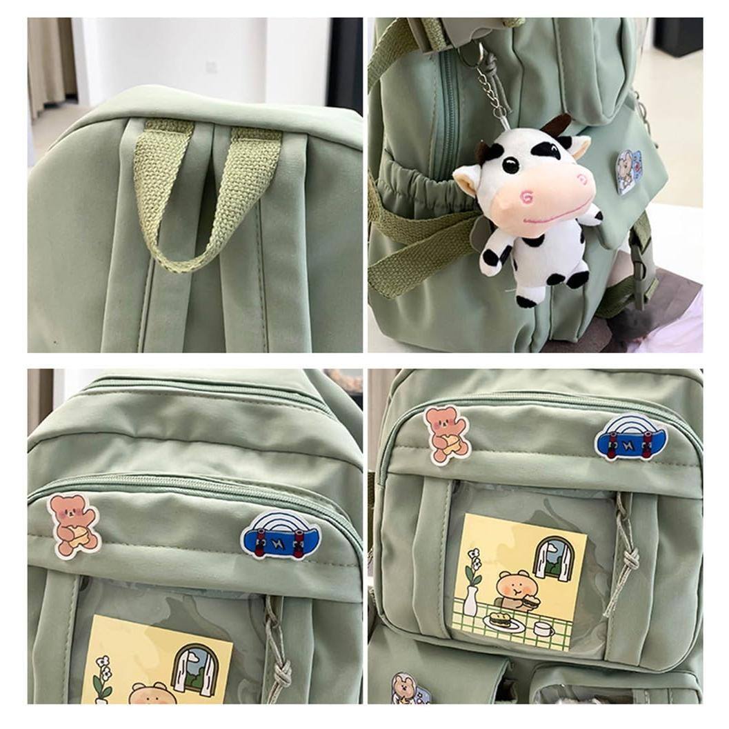 Back. Stamp n Camp - Backpack Lovely Pastel Rucksack For Teen  Cute Aesthetic Bookbag School With Pin And Accessories (pink) - Black.