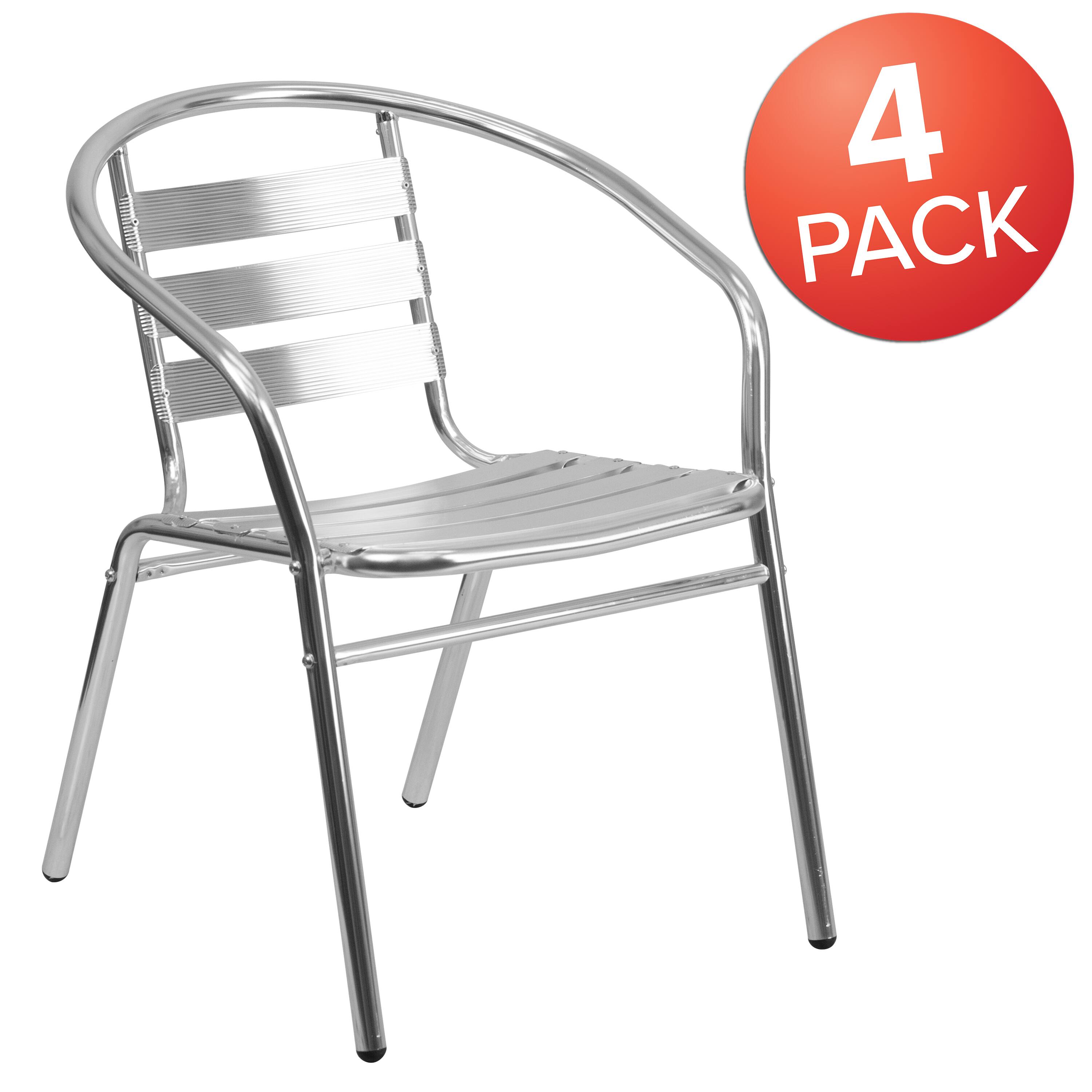 Alt View 1. Emma + Oliver - 4 Pack Aluminum Commercial Indoor-Outdoor Restaurant Stack Chair with Triple Slat Back - Aluminum.