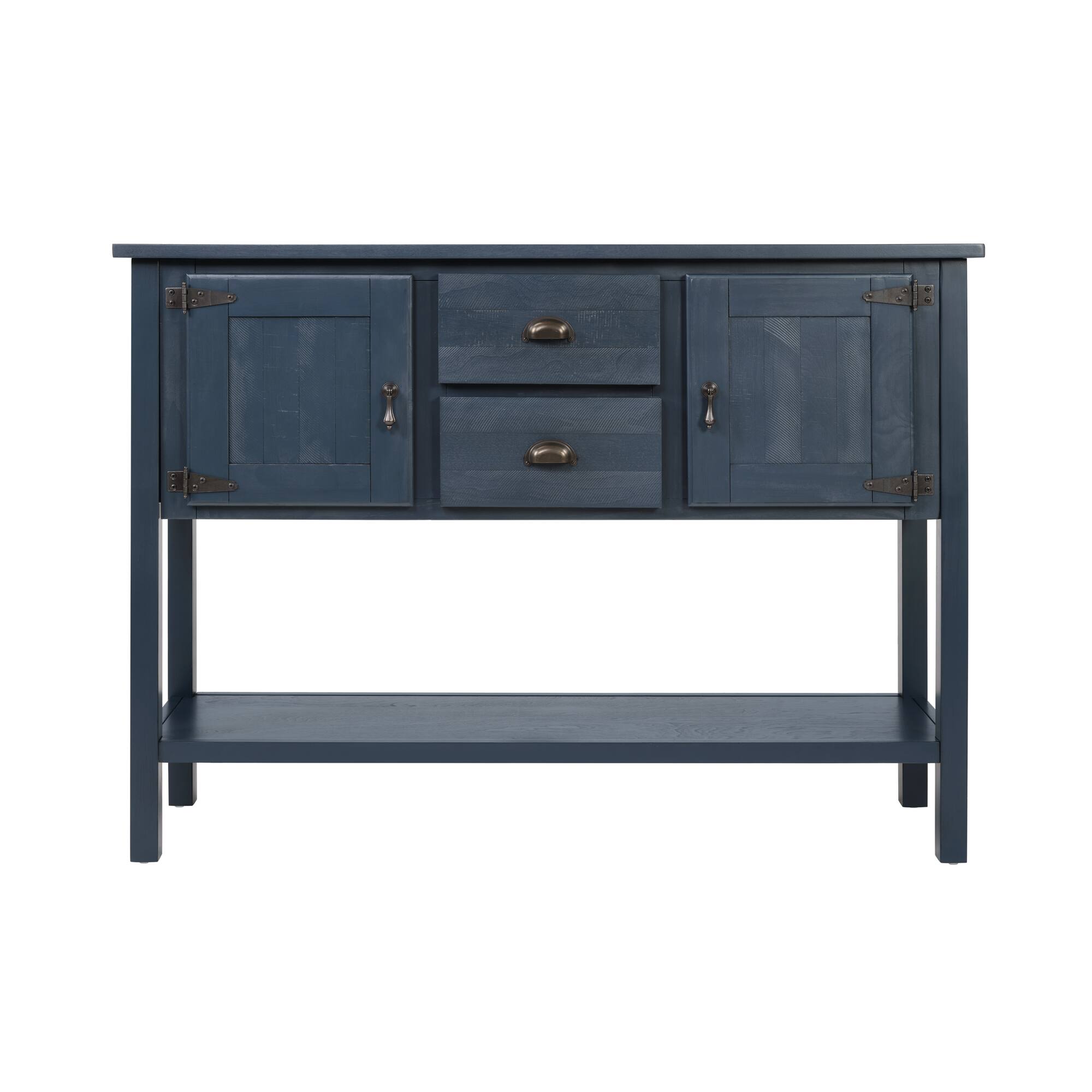Alt View 1. Whisen - 46" Retro Console Table, Pine Wood Veneer Buffet Sideboard with 2 Drawers, Cabinets & Bottom Shelf - Navy Blue.
