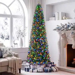 Gymax - 9 FT Pencil Alpine Christmas Tree w/ 1345 Full Branch Tips 550 LED Lights - Green