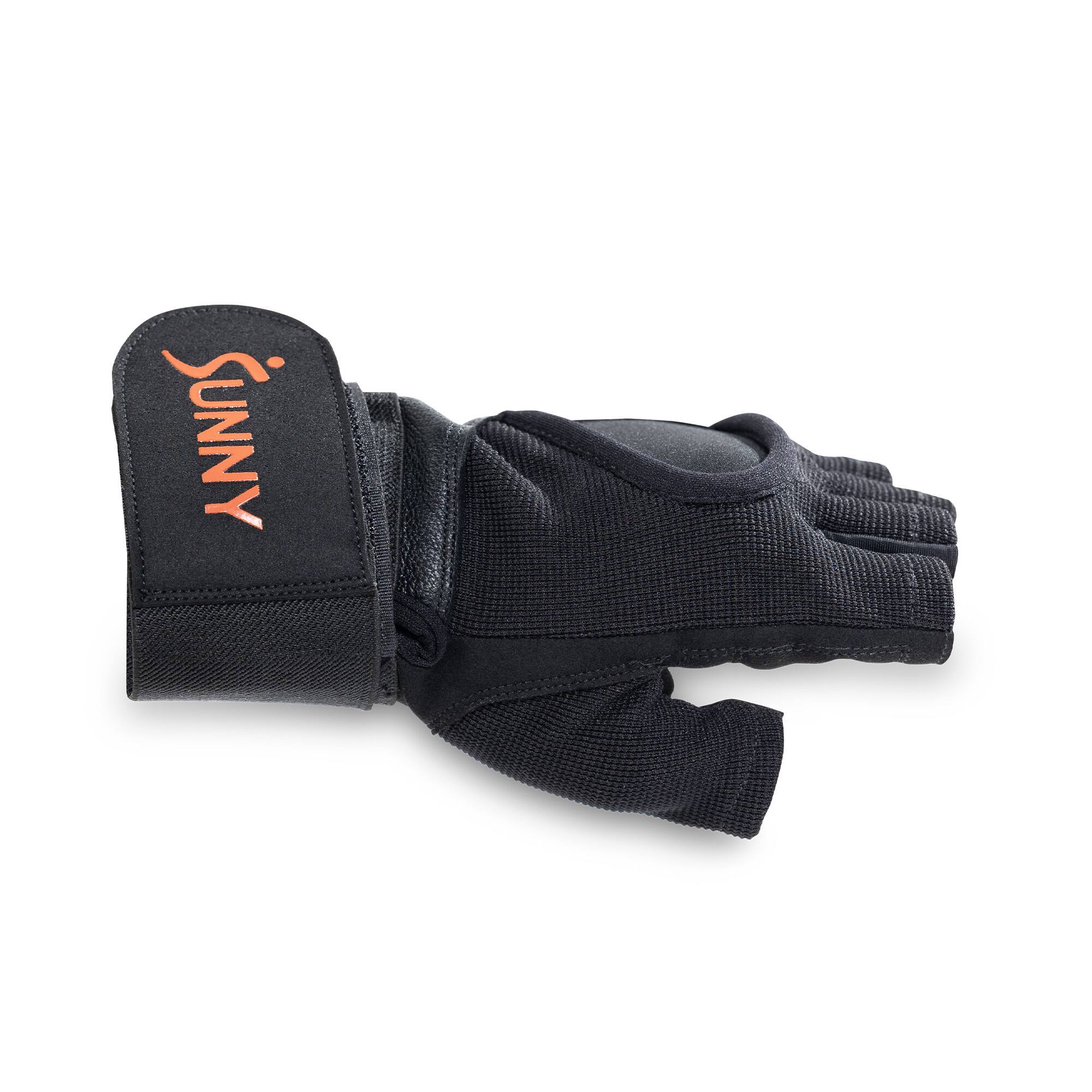 Back. Sunny Health & Fitness - Weightlifting Gloves, X-Large, with Built-In Wrist Compression and Padded Palm for Strength Training - Black.