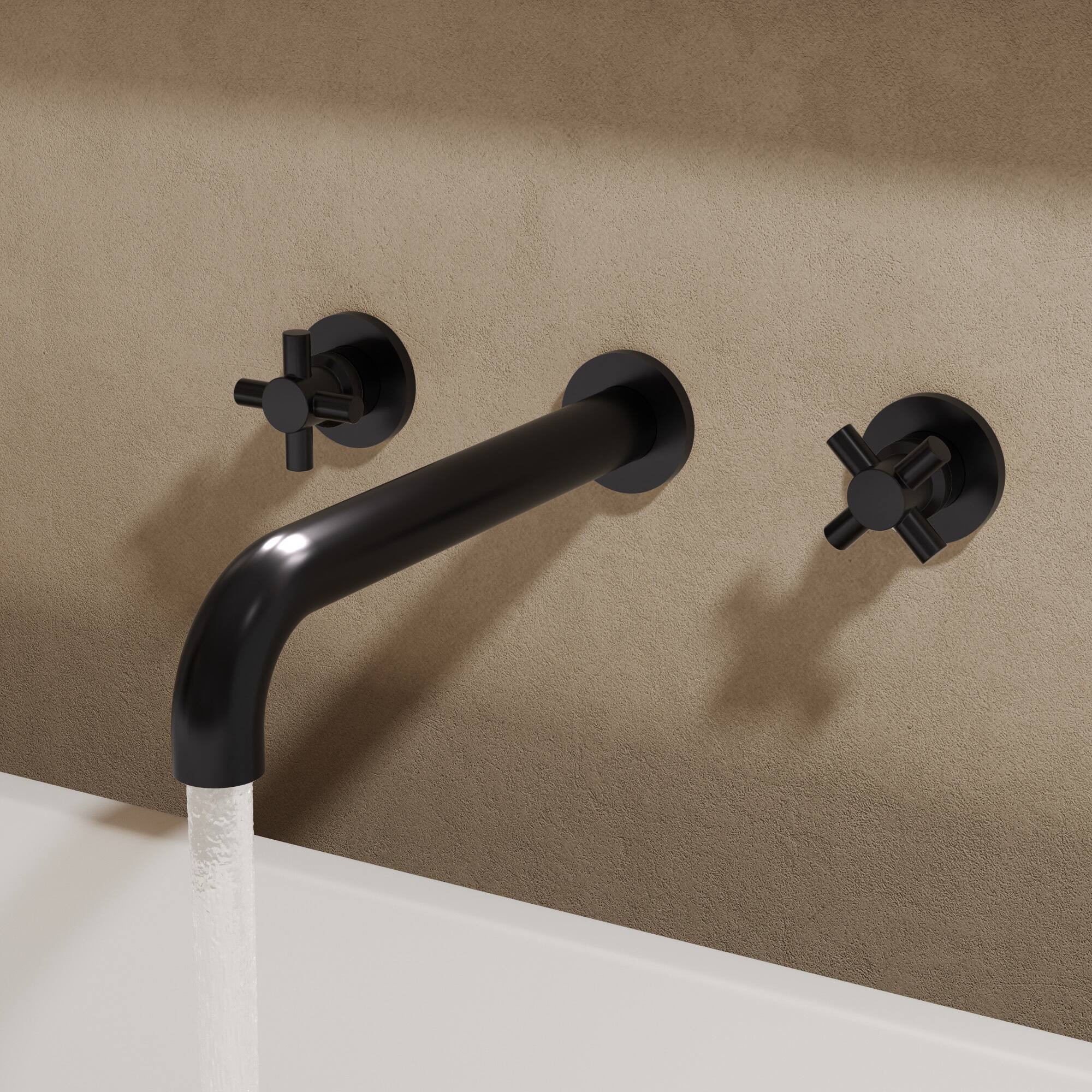 Angle. GRANDJOY - Wall-Mounted Bathtub Faucet Dual Handle Tub Filler High Flow Anti-Fingerprint Finish Modern Bathroom - Matte Black.