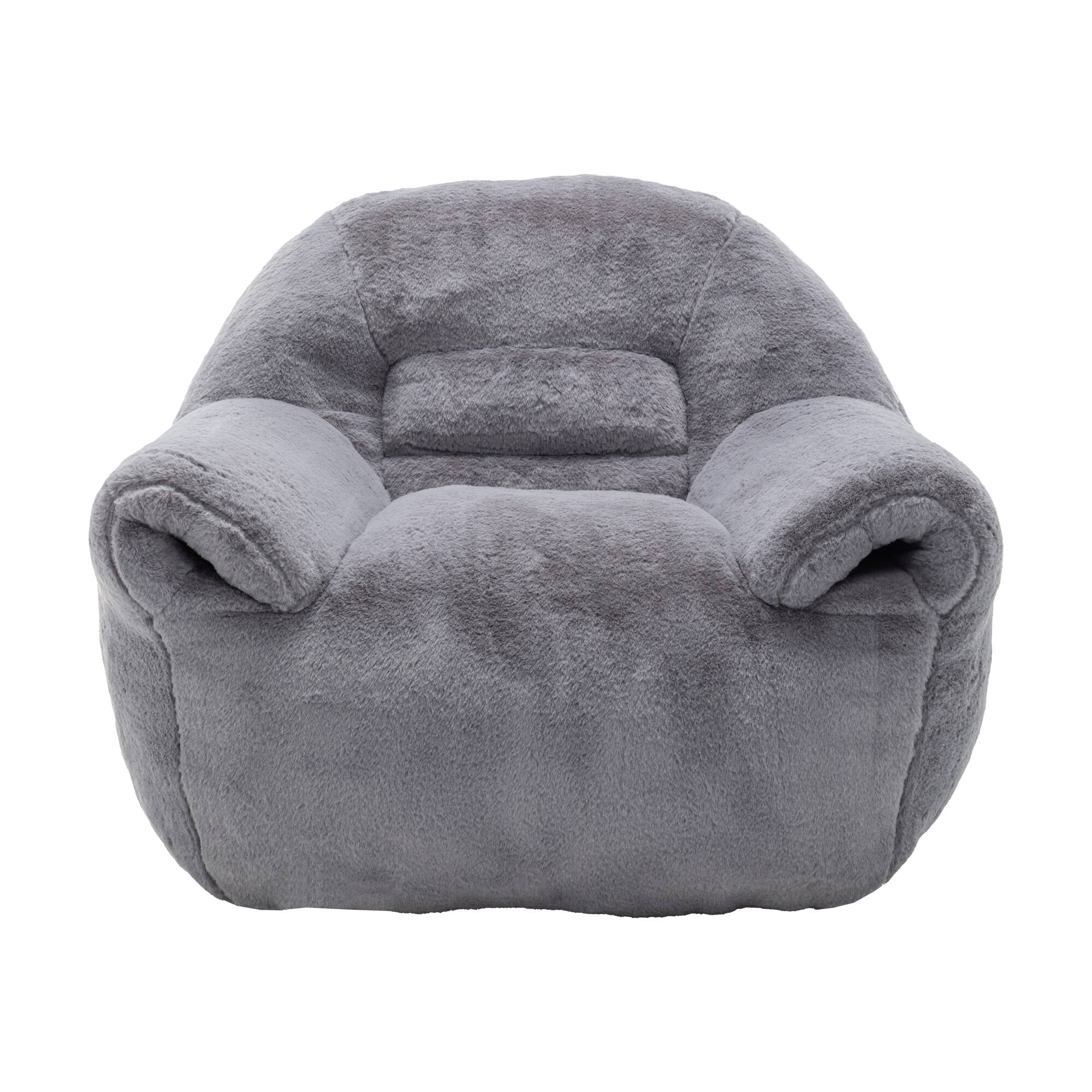 Alt View 7. GOODSILO - Comfy Bean Bag Chair with Back Support - Faux Fur Stuffed Floor Sofa for Living Room, Bedroom, Apartment - Dark Gray.