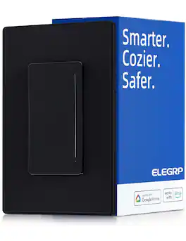 ELEGRP - Smart Dimmer Light Switch, Single Pole/3 Way, Compatible with Alexa and Google Assistant,UL Listed, 1 PC - Black