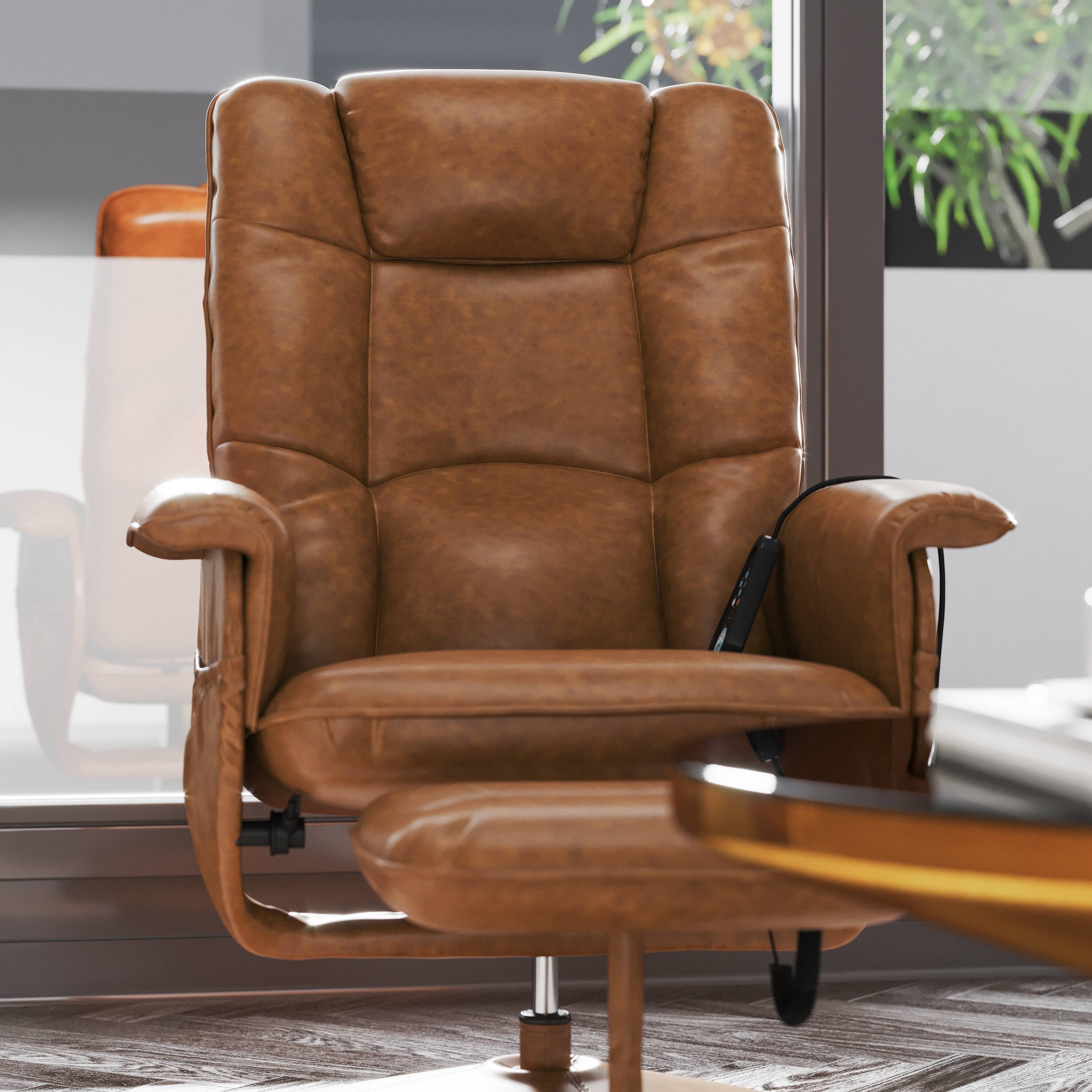 Alt View 4. Emma + Oliver - Massaging Multi-Position Recliner with Deep Side Pockets and Ottoman with Wrapped Base - Brown.