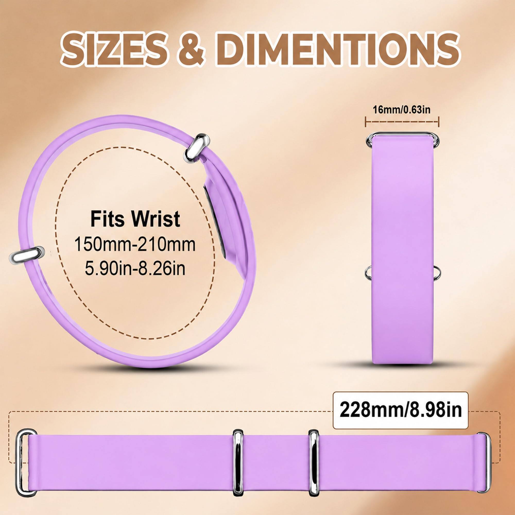 SIZES & DIMENSIONS  
16mm/0.63in  
Fits Wrist 150mm-210mm 5.90in-8.26in  
228mm/8.98in