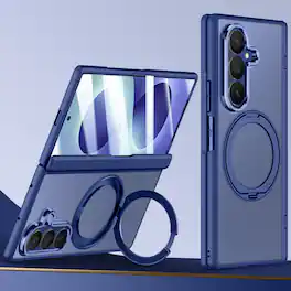 Dteck - For Samsung Galaxy Z Fold8 Ultra Rugged Case Built-in Clear HD Screen Protector,Magnetic Ring Kickstand Hinge Cover - Blue