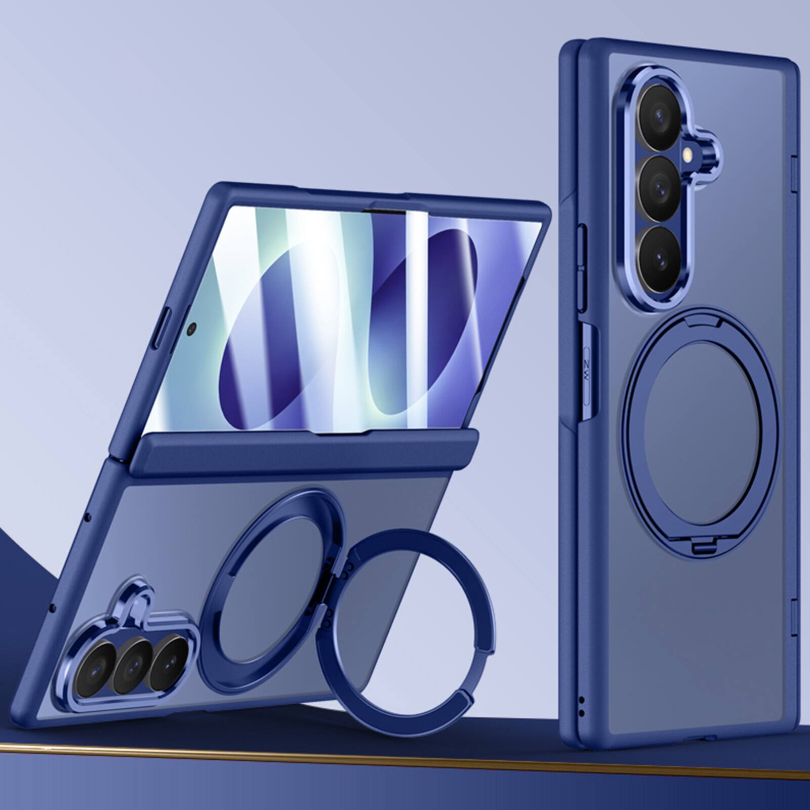 Dteck - For Samsung Galaxy Z Fold8 Ultra Rugged Case Built-in Clear HD Screen Protector,Magnetic Ring Kickstand Hinge Cover - Blue