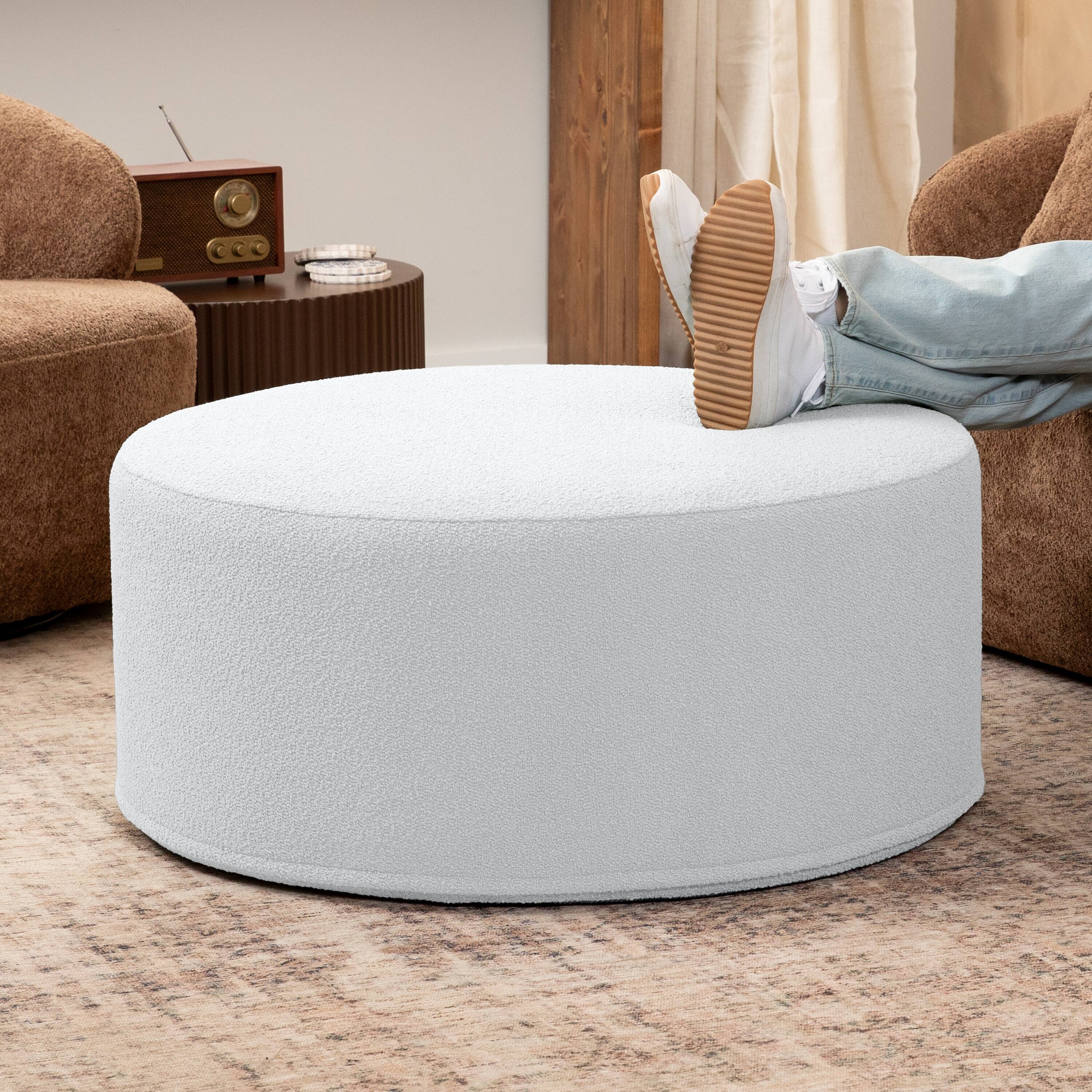 Angle. Jaxx - Jaxx Candler Round Couch Oversized Giant Coffee Table Ottoman, Kid Safe with Removable Cover, Boucle White - Boucle White.