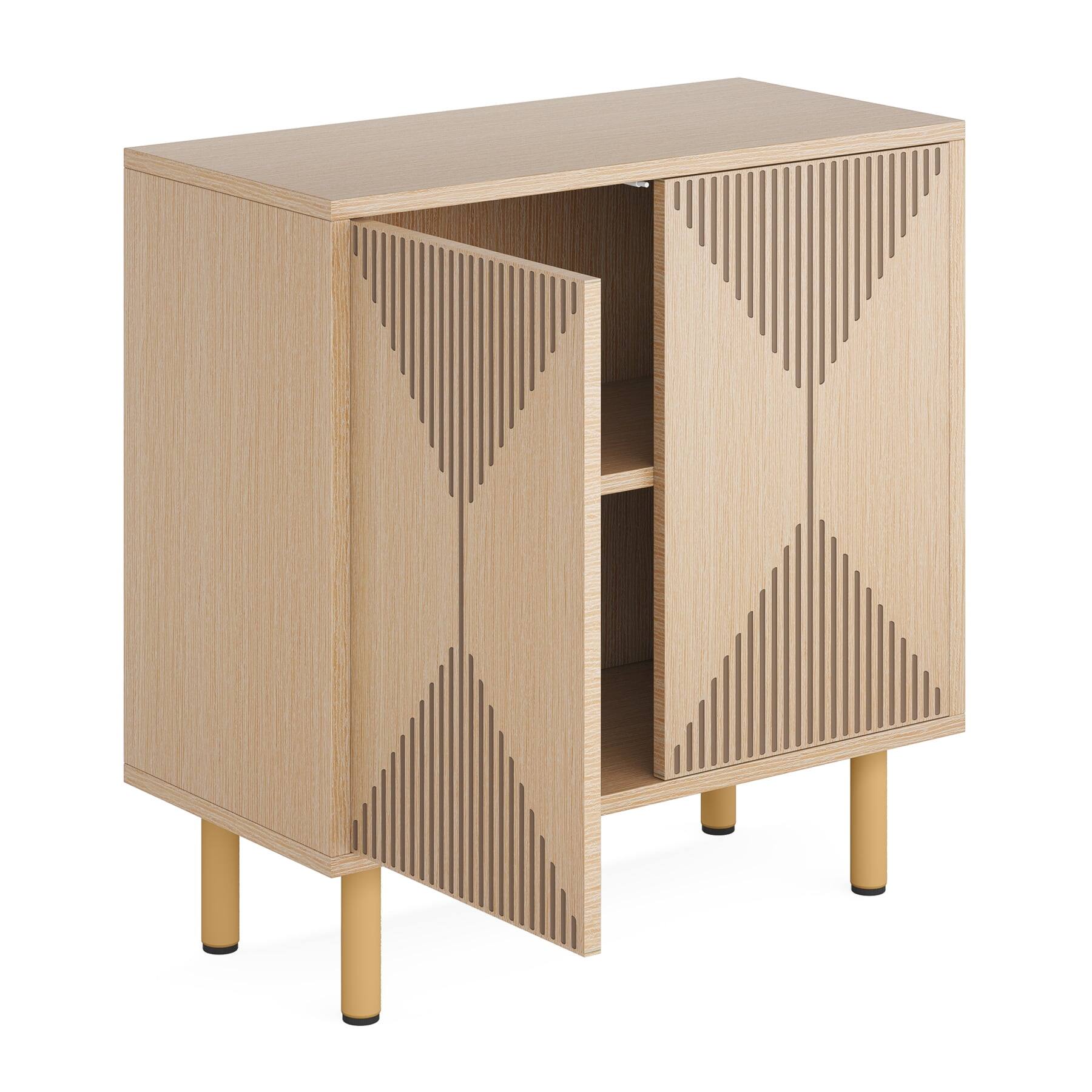 Alt View 4. Kadyn - Kadyn Buffet Cabinet with Drawer, Modern White Storage Cabinet, Carved Details, Gold Legs, Easy to Assemble - Brown.