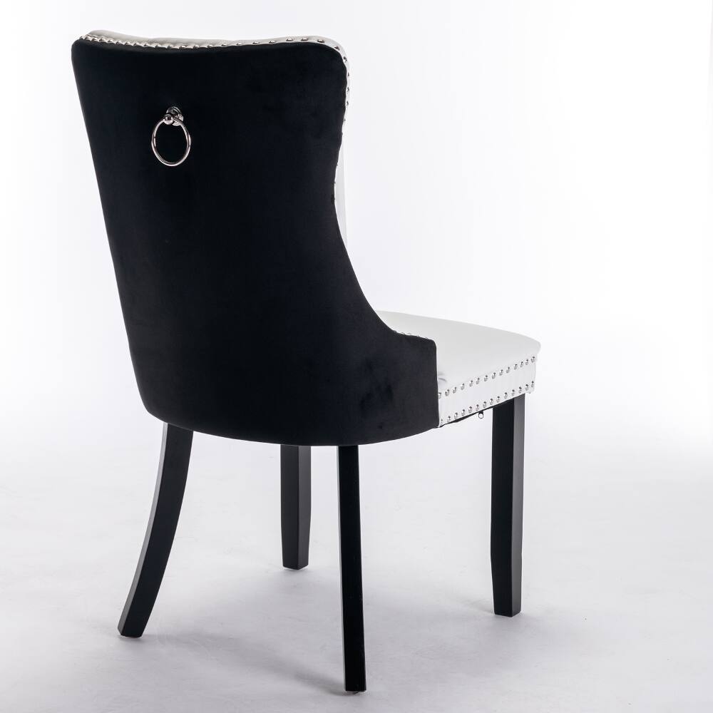 Alt View 1. Loheer - Loheer Tufted Solid Wood Dining Chairs Set of 2 Modern PU Velvet Nailhead Trim White Black - White+Black.