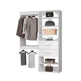 Roomtec - 64 in White Modular Closet System Unit-Customizable Wall Mounted Walk-In Closets for Bedroom or Walk-in Closet - White
