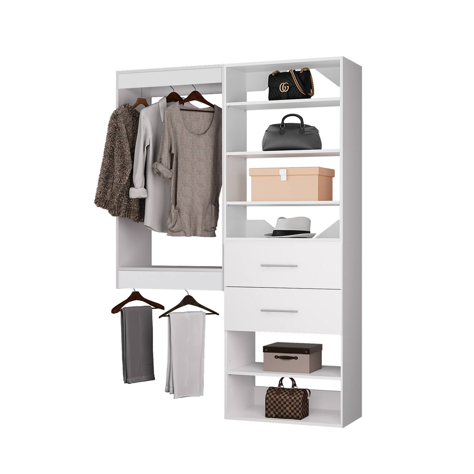 Front. Roomtec - Roomtec 64 in White Modular Closet System Unit-Customizable Wall Mounted Walk-In Closets for Bedroom or Walk-in Closet - White.