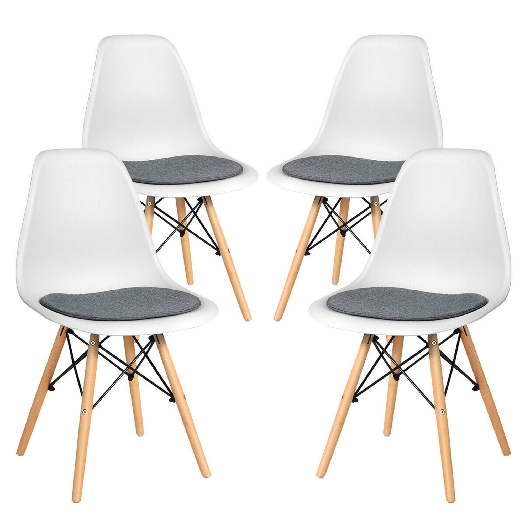 Alt View 3. Gymax - Gymax 4PCS Dining Chair Mid Century Modern DSW Chair Furniture W/ Linen Cushion White - White.