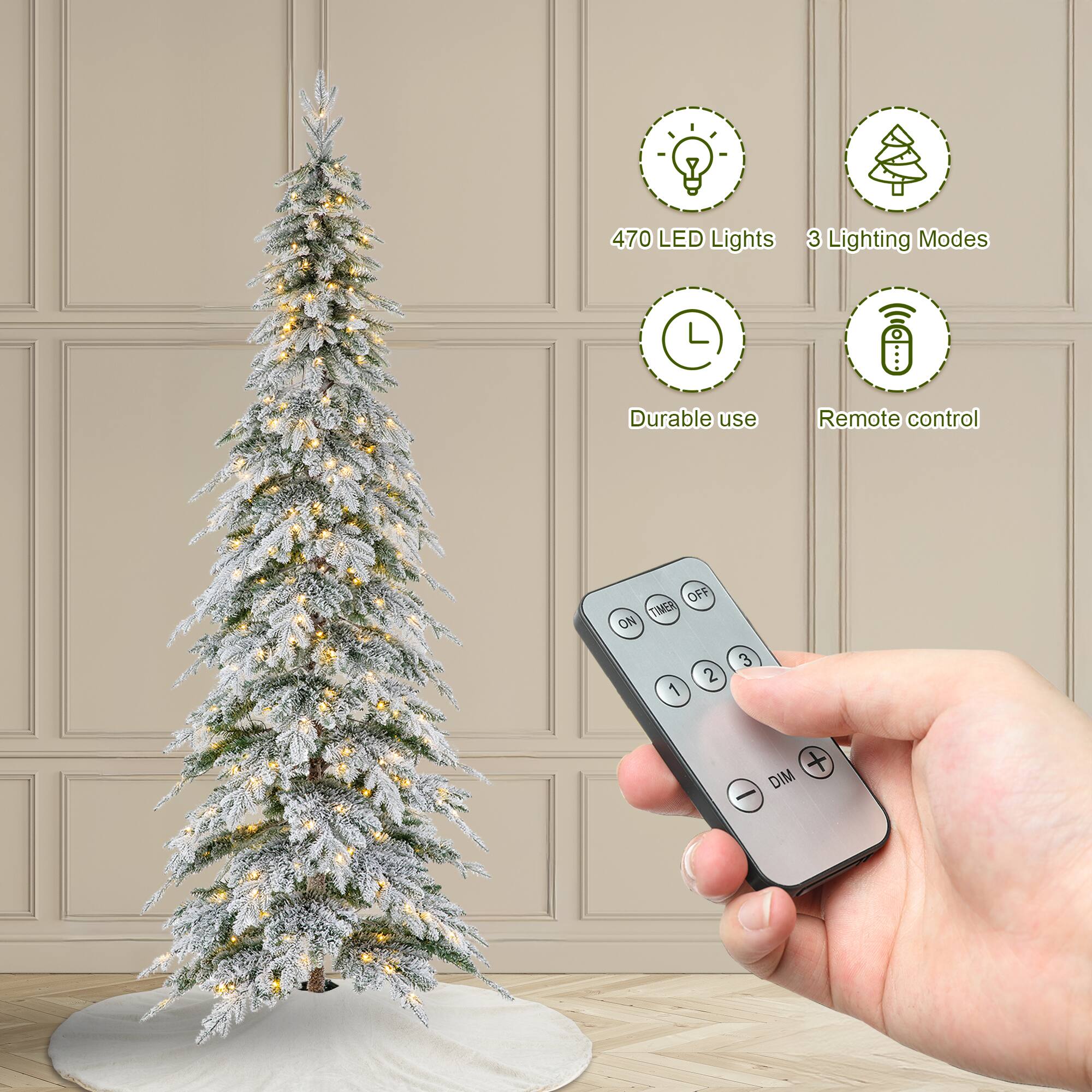 470 LED Lights  
3 Lighting Modes  
Durable use  
Remote control  
OFF TIMER ON  
1  
2  
3  
DIM