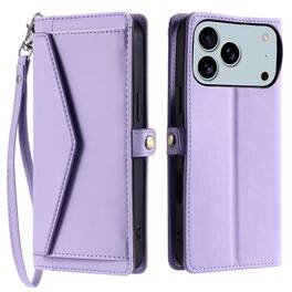 Dteck - Foilo Wallet Case for Apple iPhone 17 Pro Max,Shockproof Card Holder PU Leather Magnetic Snap Phone Cover with Lanyard - Purple