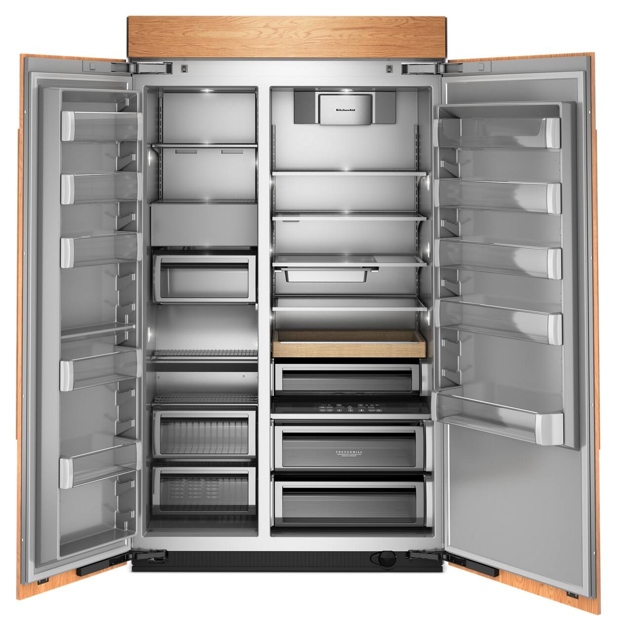 Angle. KitchenAid - 42" wide 25.5 cu. ft. Built-In Panel-Ready (not included) Side-by-Side Refrigerator with Platinum Interior - Panel Ready.