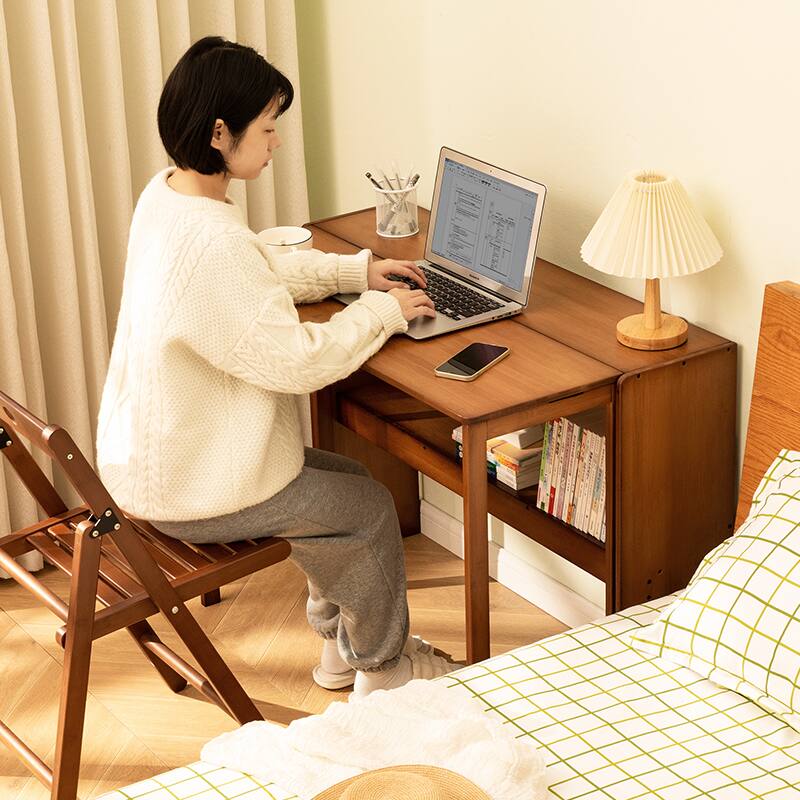 Alt View 9. Glintex - Folding Computer Desk, Space-Saving Office Desk for Small Spaces, Foldable Study Table for Home Office and Dorm Use - Walnut.