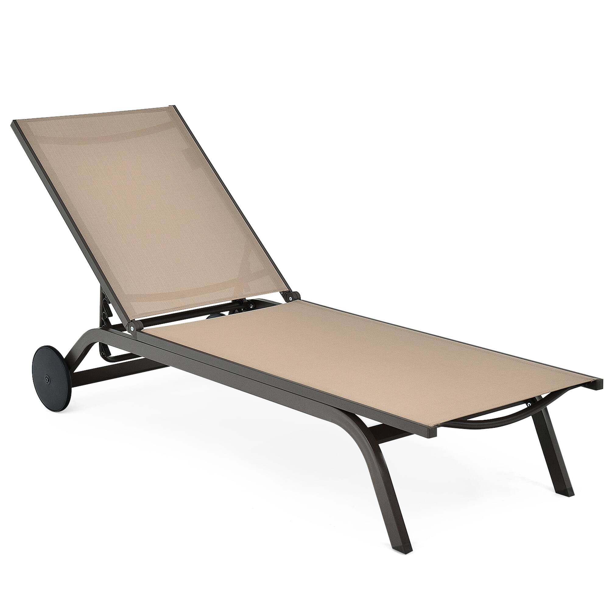 Alt View 1. Gymax - Gymax Patio Chaise Lounge Chair Aluminum Adjustable Recliner w/ Wheels Brown - Brown.