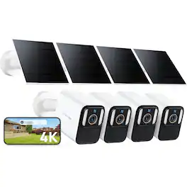 Anona - HM1009-04 4k Solar Security Cameras Wireless Outdoor - 8mp Color Night Vision, 24/7 Aov Recording - 4pack