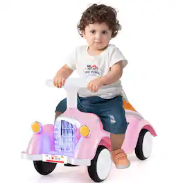 Gymax - Kids Ride on Push Car w/ Steering Wheel Horn & Light Under Seat Storage - Pink