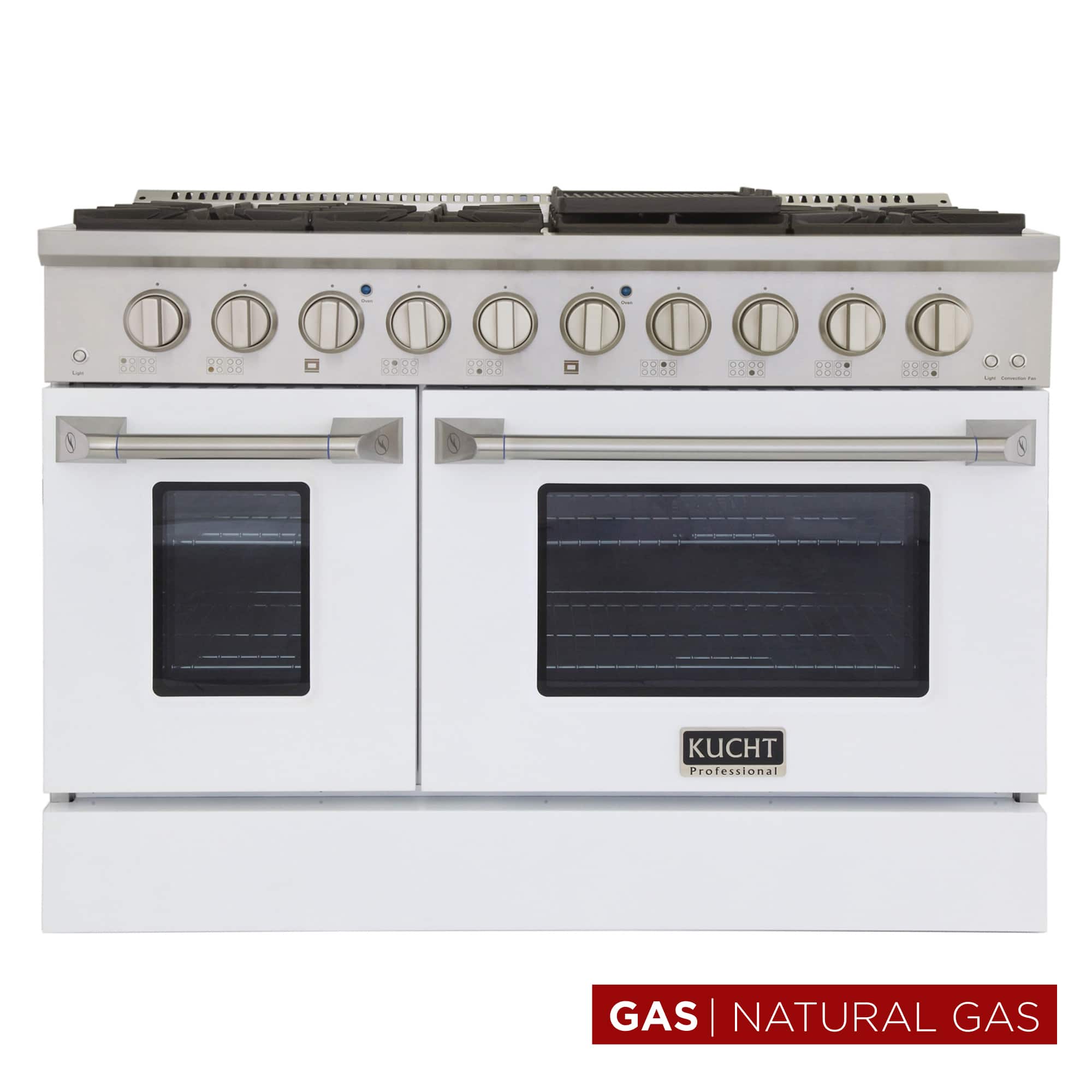 Kucht - 48 in. 6.7 cu. ft. Natural Gas Range with Sealed Burners and Two Ovens - One Convection - in White - White