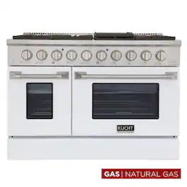 Kucht - 48 in. 6.7 cu. ft. Natural Gas Range with Sealed Burners and Two Ovens - One Convection - in White - White