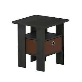 FurniFact - Engineered Wood End Table Nightstand with Bin Drawer in Medium Brown - Americano/Medium Brown