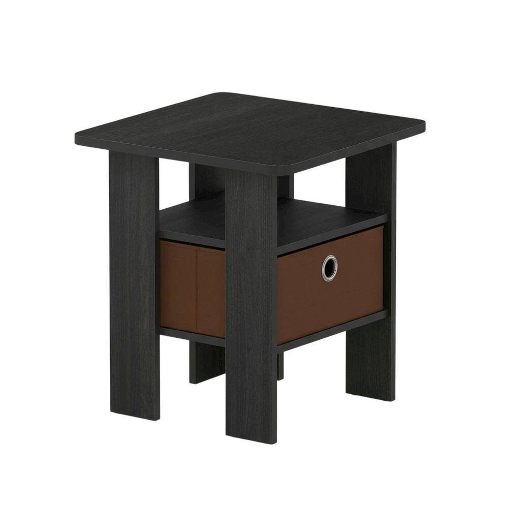 Front. FurniFact - Engineered Wood End Table Nightstand with Bin Drawer in Medium Brown - Americano/Medium Brown.